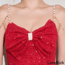 画像9: 【SMLサイズ】リボン スパンコール パール チェーン スリット 美胸 美脚 タイト ミニドレス キャバドレス  (9)