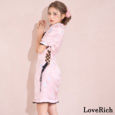 画像7: 【SMLサイズ/3カラー】蝶々柄 刺繍 ウエスト編み上げ レースアップ デコルテカット 美胸 谷間魅せ 美脚 チャイナドレス チャイナ服 ミニ コスプレ イベント ハロウィン キャバドレス (7)