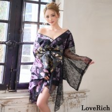 画像3: 【高級ライン】【2点セット】艶花スパンコールレース 花柄 シフォン ミニ 豪華 帯 花魁 着物 ドレス コスプレ ハロウィン キャバドレス (3)