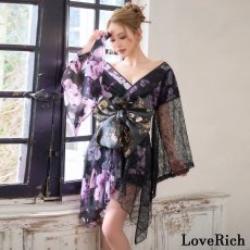 画像5: 【高級ライン】【2点セット】艶花スパンコールレース 花柄 シフォン ミニ 豪華 帯 花魁 着物 ドレス コスプレ ハロウィン キャバドレス (5)