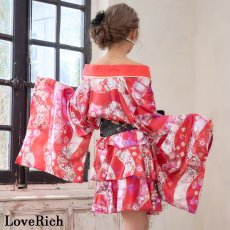 画像15: 【3点セット】花柄 セットアップ サテン生地 フリル ミニ 豪華 帯 花魁 着物 ドレス コスプレ ハロウィン キャバドレス (15)