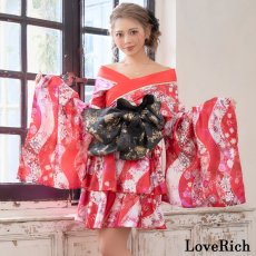 画像6: 【3点セット】花柄 セットアップ サテン生地 フリル ミニ 豪華 帯 花魁 着物 ドレス コスプレ ハロウィン キャバドレス (6)