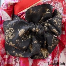 画像12: 【3点セット】花柄 セットアップ サテン生地 フリル ミニ 豪華 帯 花魁 着物 ドレス コスプレ ハロウィン キャバドレス (12)