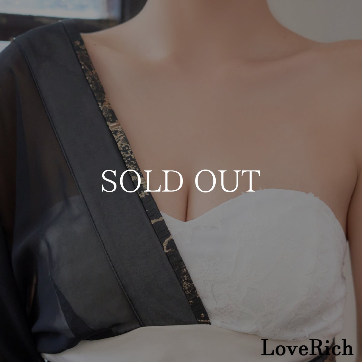 画像8: 送料無料！【高級ライン】【2点セット】ワンショル モノトーン シフォン レース アシンメトリー 花柄 スリット 豪華 帯 花魁 着物 ドレス コスプレ ハロウィン キャバドレス (8)