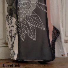 画像10: 送料無料!【高級ライン】【2点セット】ワンショル モノトーン シフォン レース アシンメトリー 花柄 スリット 豪華 帯 花魁 着物 ドレス コスプレ ハロウィン キャバドレス (10)