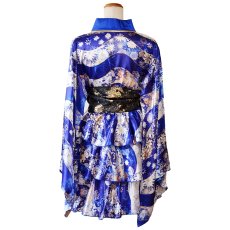 画像17: 【3点セット】花柄 セットアップ サテン生地 フリル ミニ 豪華 帯 花魁 着物 ドレス コスプレ ハロウィン キャバドレス (17)