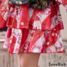 画像13: 【3点セット】花柄 セットアップ サテン生地 フリル ミニ 豪華 帯 花魁 着物 ドレス コスプレ ハロウィン キャバドレス (13)