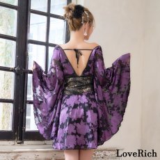 画像12: 送料無料！【高級ライン】【2点セット】雅艶 花柄 シフォン レース ミニ 豪華 帯 花魁 着物 ドレス コスプレ ハロウィン キャバドレス (12)