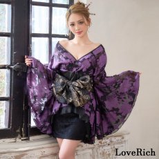 画像2: 送料無料！【高級ライン】【2点セット】雅艶 花柄 シフォン レース ミニ 豪華 帯 花魁 着物 ドレス コスプレ ハロウィン キャバドレス (2)