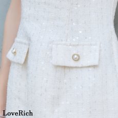 画像19: 【SMLサイズ/4カラー】パール チェーン スパンコール タイト スリット 美胸 美脚 タイト ミニドレス キャバドレス  (19)