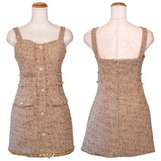 画像14: 【SMLサイズ】 ツイード スクエアネック ゴールド スパンコール ミニドレス キャバドレス  (14)