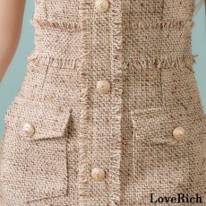 画像10: 【SMLサイズ】 ツイード スクエアネック ゴールド スパンコール ミニドレス キャバドレス  (10)