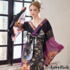 画像3: 送料無料！【高級ライン】【2点セット】オリエンタルフラワー シフォン 花柄 スリット 豪華 帯 花魁 着物 ドレス コスプレ ハロウィン キャバドレス (3)