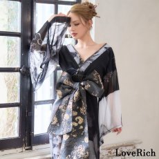 画像7: 送料無料！【高級ライン】【2点セット】オリエンタルフラワー シフォン 花柄 スリット 豪華 帯 花魁 着物 ドレス コスプレ ハロウィン キャバドレス (7)