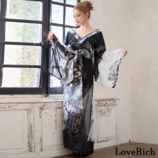 画像8: 送料無料！【高級ライン】【2点セット】オリエンタルフラワー シフォン 花柄 スリット 豪華 帯 花魁 着物 ドレス コスプレ ハロウィン キャバドレス (8)