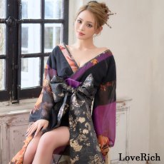 画像4: 送料無料！【高級ライン】【2点セット】オリエンタルフラワー シフォン 花柄 スリット 豪華 帯 花魁 着物 ドレス コスプレ ハロウィン キャバドレス (4)