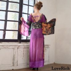 画像15: 送料無料！【高級ライン】【2点セット】オリエンタルフラワー シフォン 花柄 スリット 豪華 帯 花魁 着物 ドレス コスプレ ハロウィン キャバドレス (15)