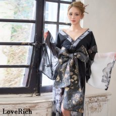 画像9: 送料無料！【高級ライン】【2点セット】オリエンタルフラワー シフォン 花柄 スリット 豪華 帯 花魁 着物 ドレス コスプレ ハロウィン キャバドレス (9)