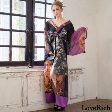 画像2: 送料無料！【高級ライン】【2点セット】オリエンタルフラワー シフォン 花柄 スリット 豪華 帯 花魁 着物 ドレス コスプレ ハロウィン キャバドレス (2)