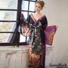 画像5: 送料無料！【高級ライン】【2点セット】オリエンタルフラワー シフォン 花柄 スリット 豪華 帯 花魁 着物 ドレス コスプレ ハロウィン キャバドレス (5)