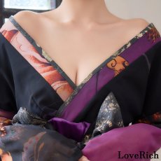 画像10: 送料無料！【高級ライン】【2点セット】オリエンタルフラワー シフォン 花柄 スリット 豪華 帯 花魁 着物 ドレス コスプレ ハロウィン キャバドレス (10)