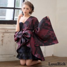 画像1: 送料無料！【高級ライン】【2点セット】艶影 花柄 ワンショル フリル レース 豪華 帯 花魁 着物 ドレス コスプレ ハロウィン キャバドレス (1)