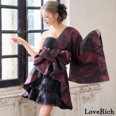 画像6: 送料無料！【高級ライン】【2点セット】艶影 花柄 ワンショル フリル レース 豪華 帯 花魁 着物 ドレス コスプレ ハロウィン キャバドレス (6)