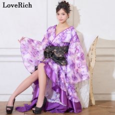 画像4: 【高級ライン】【2カラー/2点セット】艶薔薇 フリル 花柄 ロング 豪華 帯 花魁 着物 ドレス コスプレ ハロウィン キャバドレス (4)