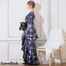 画像14: 【高級ライン】【2カラー/2点セット】艶薔薇 フリル 花柄 ロング 豪華 帯 花魁 着物 ドレス コスプレ ハロウィン キャバドレス (14)