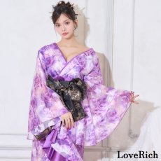 画像3: 【高級ライン】【2カラー/2点セット】艶薔薇 フリル 花柄 ロング 豪華 帯 花魁 着物 ドレス コスプレ ハロウィン キャバドレス (3)