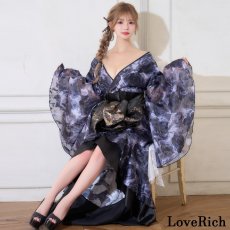 画像6: 【高級ライン】【2カラー/2点セット】艶薔薇 フリル 花柄 ロング 豪華 帯 花魁 着物 ドレス コスプレ ハロウィン キャバドレス (6)