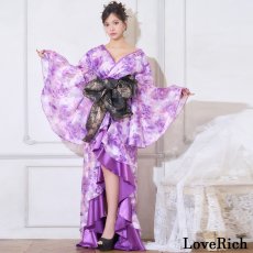 画像1: 【高級ライン】【2カラー/2点セット】艶薔薇 フリル 花柄 ロング 豪華 帯 花魁 着物 ドレス コスプレ ハロウィン キャバドレス (1)