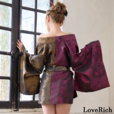 画像18: 送料無料！【高級ライン】【2点セット】艶華 花柄 蝶々 ジャガード アシンメトリー 豪華 帯 花魁 着物 ドレス コスプレ ハロウィン キャバドレス (18)