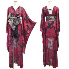 画像17: 【送料無料！】【高級ライン】【2点セット】花柄シフォン レース ミニスカート ロング 豪華 花魁 着物 ドレス コスプレ イベント ハロウィン (17)