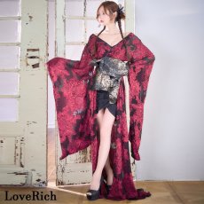 画像4: 【送料無料！】【高級ライン】【2点セット】花柄シフォン レース ミニスカート ロング 豪華 花魁 着物 ドレス コスプレ イベント ハロウィン (4)