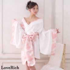 画像9: 【高級ライン】【2点セット】淡彩 花柄 帯 花魁 着物 ドレス コスプレ ハロウィン キャバドレス (9)