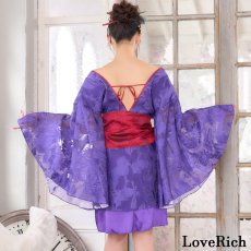 画像15: 【高級ライン】【2点セット】透け花柄 オフショル ミニ 豪華 帯 花魁 着物 ドレス コスプレ ハロウィン キャバドレス (15)