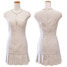 画像12: 【SMLサイズ】 ジュエルネック ツイード プリーツ ジップ ミニドレス キャバドレス  (12)