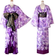 画像16: 【高級ライン】【2カラー/2点セット】艶薔薇 フリル 花柄 ロング 豪華 帯 花魁 着物 ドレス コスプレ ハロウィン キャバドレス (16)