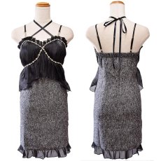 画像12: 【SMLサイズ】ビジュー ドレープ フリル 美胸 美脚 タイト ミニドレス キャバドレス  (12)