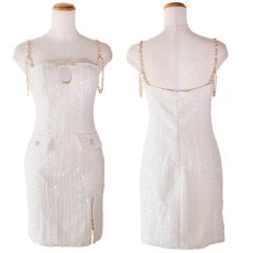 画像25: 【SMLサイズ/4カラー】パール チェーン スパンコール タイト スリット 美胸 美脚 タイト ミニドレス キャバドレス  (25)