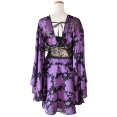 画像14: 送料無料！【高級ライン】【2点セット】雅艶 花柄 シフォン レース ミニ 豪華 帯 花魁 着物 ドレス コスプレ ハロウィン キャバドレス (14)