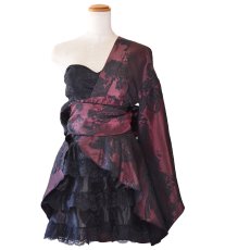 画像12: 送料無料！【高級ライン】【2点セット】艶影 花柄 ワンショル フリル レース 豪華 帯 花魁 着物 ドレス コスプレ ハロウィン キャバドレス (12)