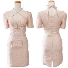 画像16: 【SMLサイズ/3カラー】クロスネック ジップ ウエストカット タイト ミニドレス キャバドレス  (16)