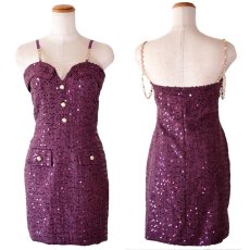 画像19: 【SMサイズ/3カラー】スパンコール ツイード パールボタン タイト 美胸 美脚 ミニドレス キャバドレス  (19)