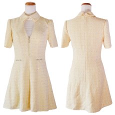 画像19: 【SMLサイズ/2カラー】ジュエルツイード 袖あり フロントジップ カットアウト フレアスカート 美胸 美脚 ミニドレス キャバドレス  (19)