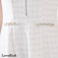 画像14: 【SMLサイズ/2カラー】ジュエルツイード 袖あり フロントジップ カットアウト フレアスカート 美胸 美脚 ミニドレス キャバドレス  (14)