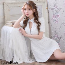 画像1: 【SMLサイズ/2カラー】ジュエルツイード 袖あり フロントジップ カットアウト フレアスカート 美胸 美脚 ミニドレス キャバドレス  (1)