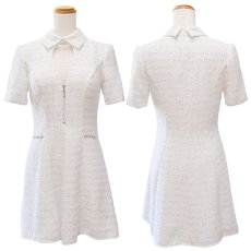 画像18: 【SMLサイズ/2カラー】ジュエルツイード 袖あり フロントジップ カットアウト フレアスカート 美胸 美脚 ミニドレス キャバドレス  (18)