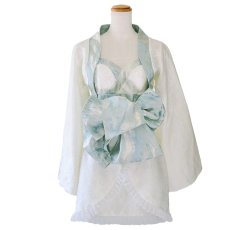 画像14: 【高級ライン】【SML/3点セット】淡雪 ミント ボレロ ミニ 豪華 帯 花魁 着物 ドレス コスプレ ハロウィン キャバドレス (14)